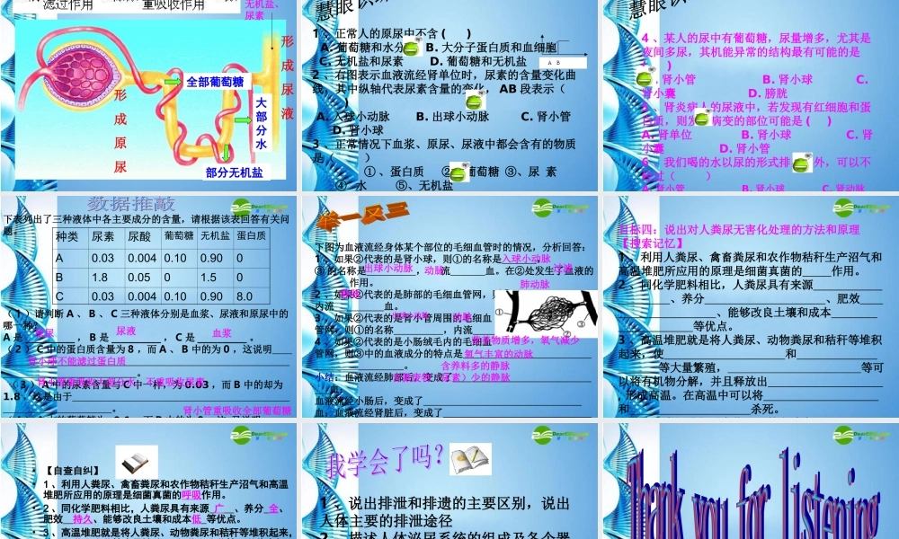 七年级生物下册 第三单元第四章人体内废物的排出复习课件 济南版 课件