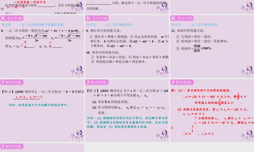 春中考数学复习 第2章 方程与不等式 第7课时 一元二次方程及其应用课件