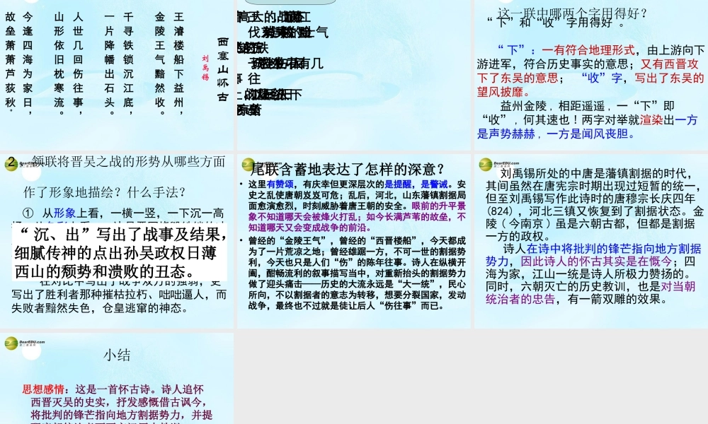 中学高考语文(西塞山怀古)课件 苏教版选修(唐诗宋词选读) 课件