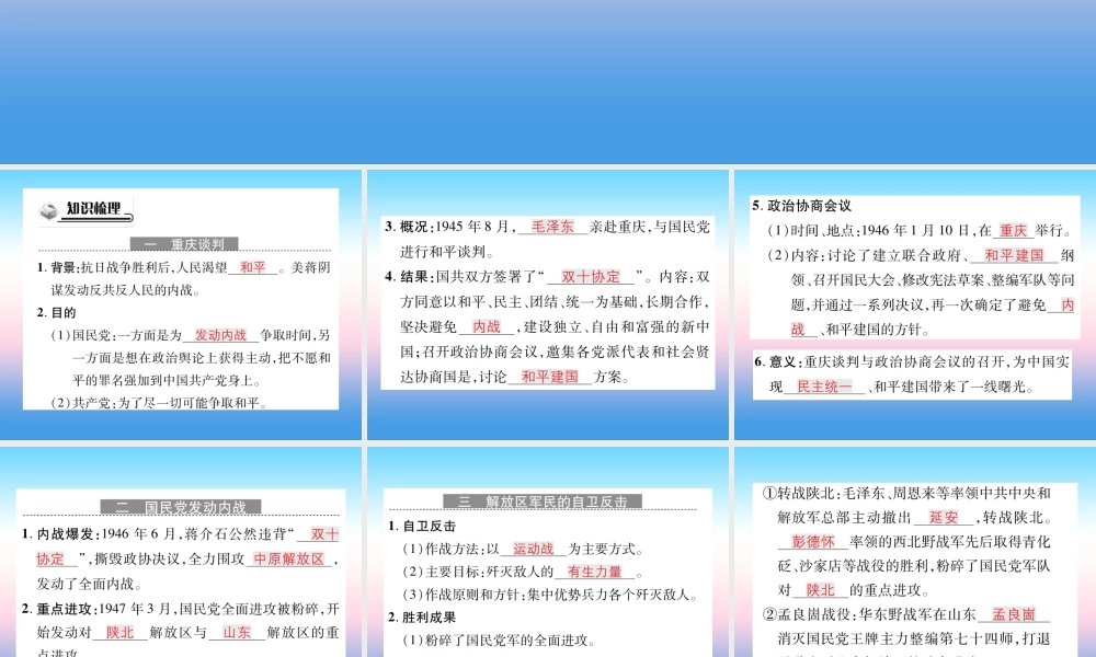 八年级历史上册 第七单元 解放战争 第23课 内战爆发作业课件 新人教版 课件