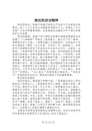 陈沈阳讲话精神