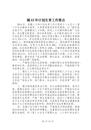 镇XX年计划生育工作要点