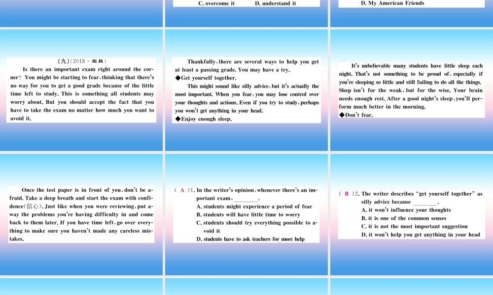 九年级英语全册 专题复习 专题四 阅读理解(8 10)习题课件 (新版)人教新目标版 课件