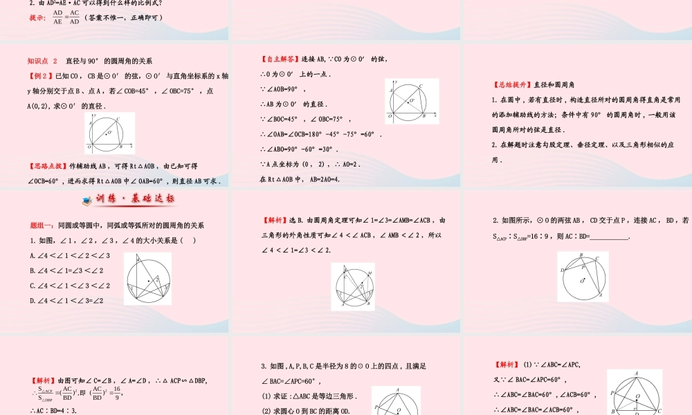 九年级数学下册 第三章圆 3 圆周角和圆心角的关系第2课时习题课件 北师大版 课件