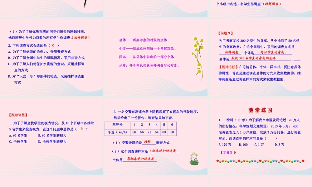 九年级数学下册 第30章样本与总体301抽样调查的意义 1 人口普查和抽样调查课件 华东师大版 课件