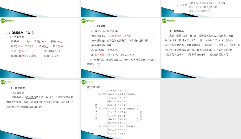 九年级语文下册 第二单元 6 蒲柳人家 8 热爱生命配套课件 人教新课标版 课件