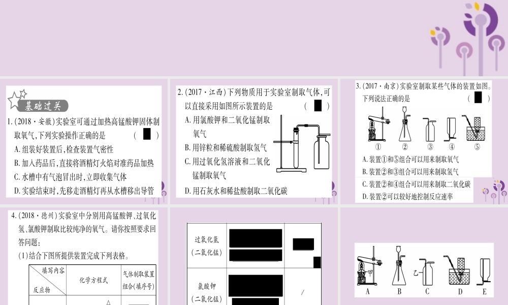 中考化学复习 第一部分 基础知识 第三单元 化学实验 第16讲 常见气体的制取(精练)课件