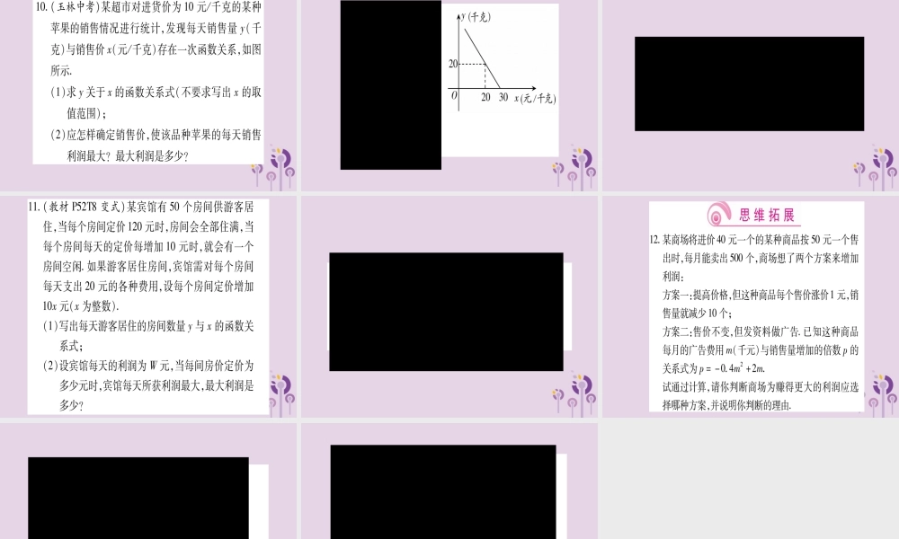 九年级数学上册 第二十二章 二次函数 223 实际问题与二次函数 第2课时 作业课件 (新版)新人教版 课件