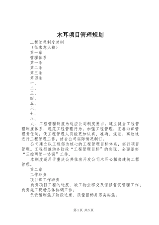 木耳项目管理规划