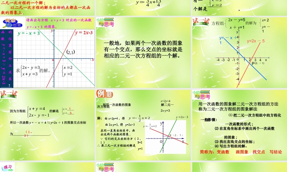 八年级数学上册 6.5 一次函数与二元一次方程课件 (新版)苏科版 课件