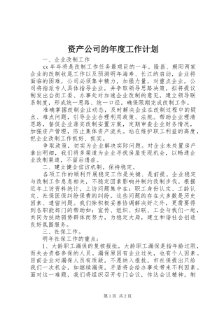 资产公司的年度工作计划