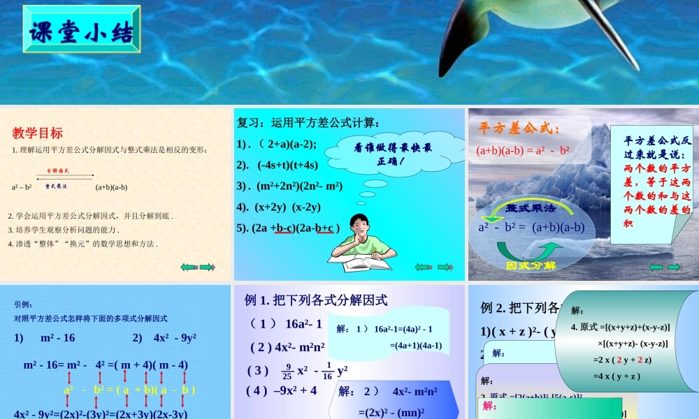 八年级数学因式分解 运用平方差公式课件 华师版 课件