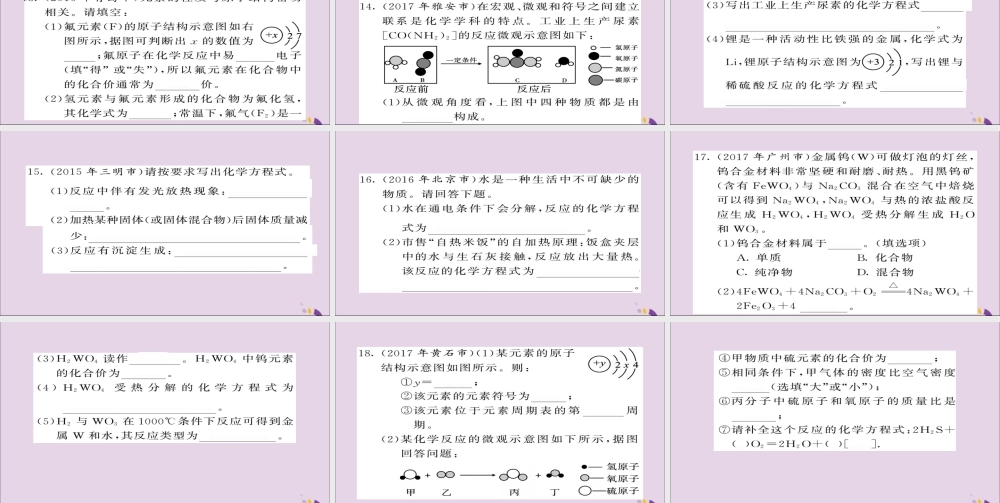 中考化学总复习 第二轮 专题训练 提升能力 专题一 化学用语练习课件