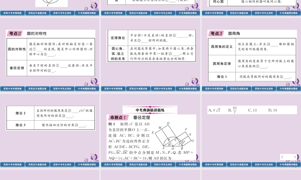 中考数学总复习 第一部分 教材知识梳理 第7章 圆 第1节 圆的有关概念及性质(精讲)课件