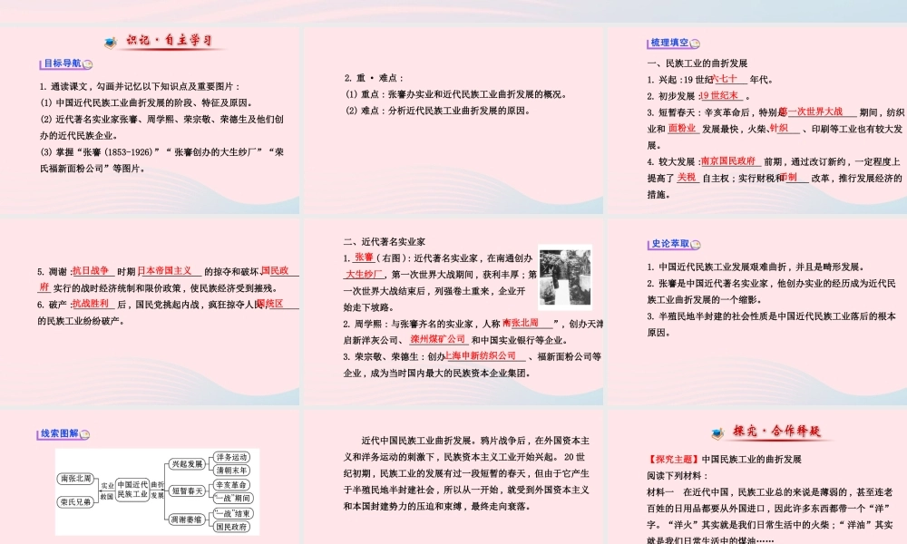 八年级历史上册 第6单元 近代经济、社会生活和文化 第21课民族工业的曲折发展课件 岳麓版 课件