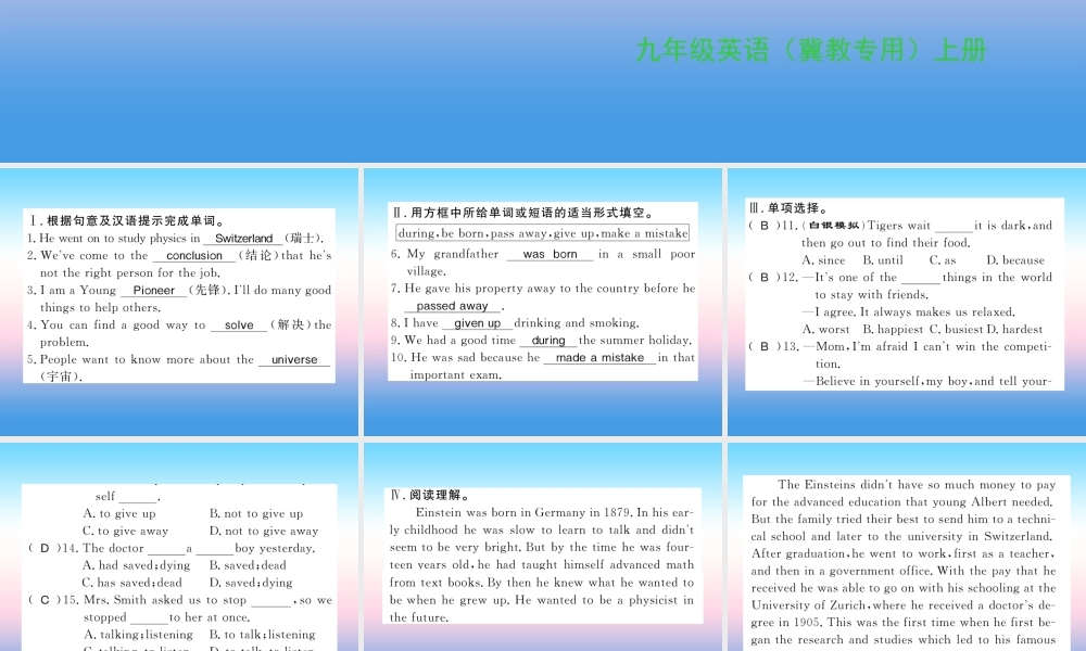 九年级英语上册 Unit 2 Great People Lesson 8 A Universe of Thought习题课件 (新版)冀教版 课件