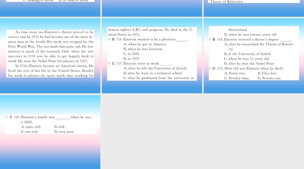 九年级英语上册 Unit 2 Great People Lesson 8 A Universe of Thought习题课件 (新版)冀教版 课件
