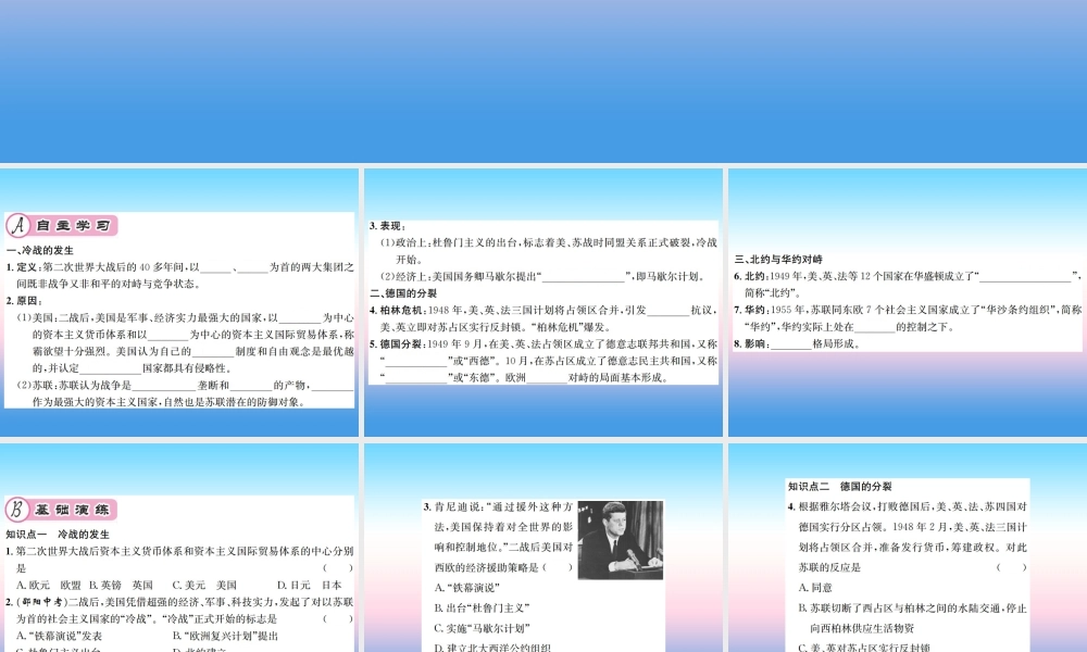 九年级历史下册 第5单元 冷战和美苏对峙的世界 第16课 冷战作业课件 新人教版 课件