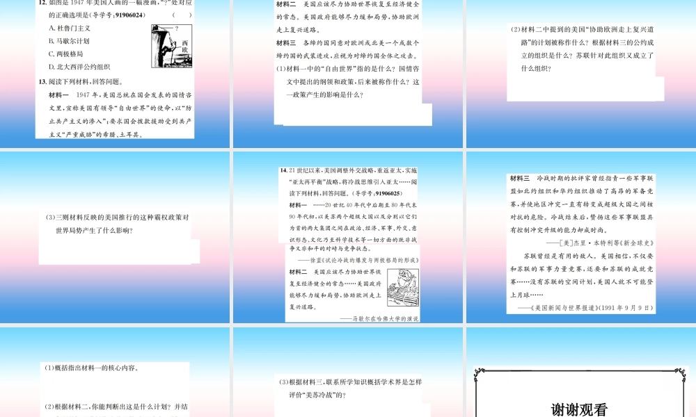 九年级历史下册 第5单元 冷战和美苏对峙的世界 第16课 冷战作业课件 新人教版 课件