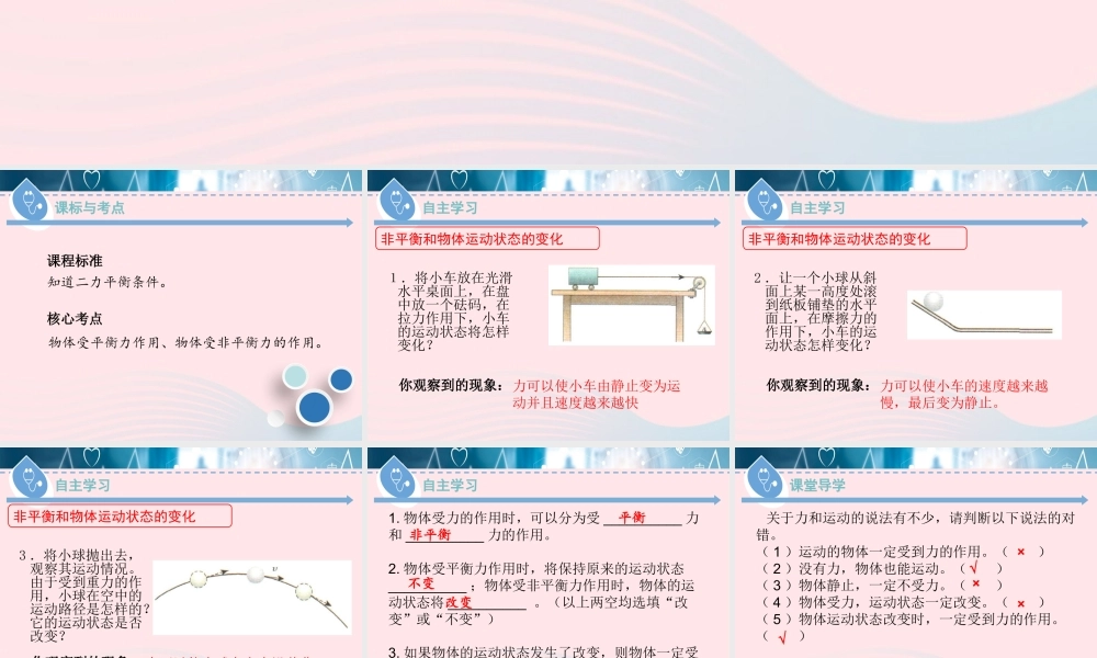 八年级物理下册 7.4 探究物体受力时怎样运动(第2课时)课件 (新版)粤教沪版 课件