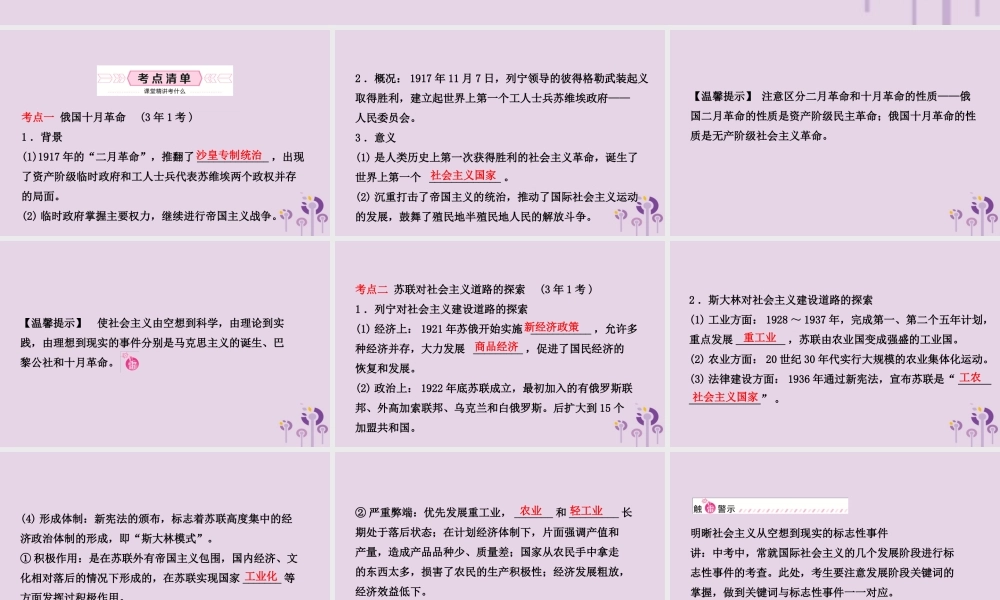 中考历史备战复习 世界史 第二十单元 两次世界大战之间的世界课件