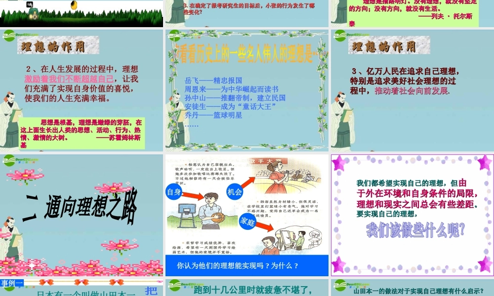 九年级政治 第四单元第九课之(正确对待理想与现实)课件 人教新课标版 课件