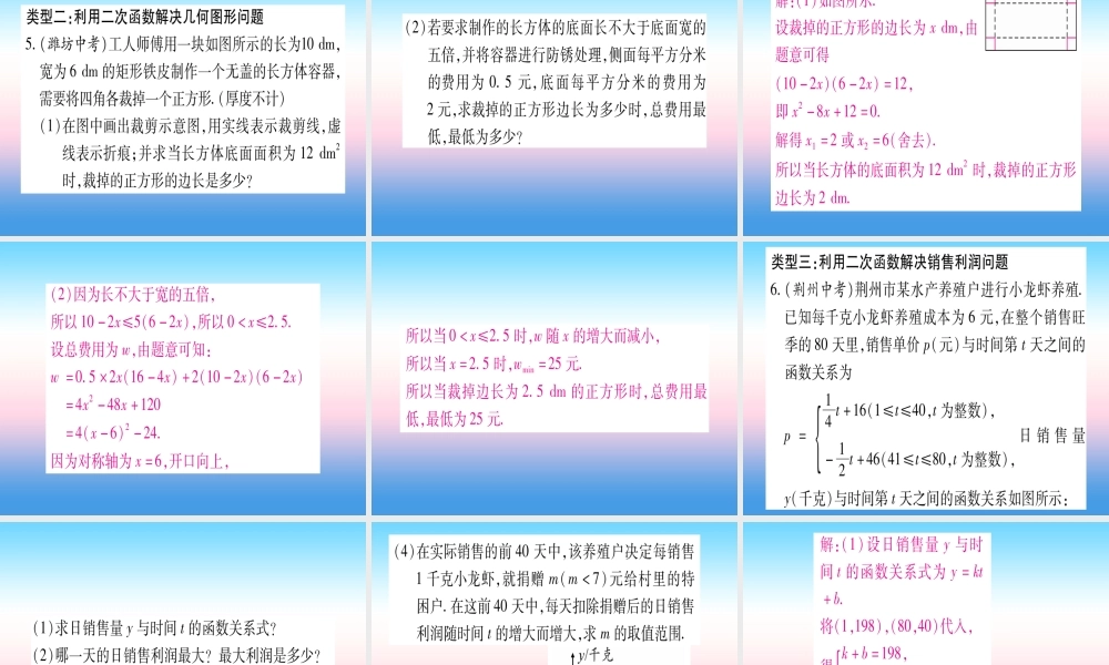 九年级数学下册 小专题(三)二次函数的实际应用作业课件 (新版)湘教版 课件