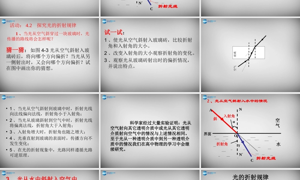 中学八年级物理上册 4.1 光的折射课件 苏科版 课件