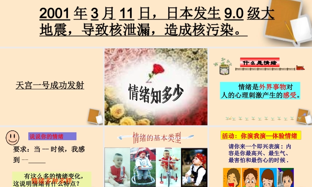 中学七年级政治上册(6.1 丰富多样的情绪)课件 人教新课标版 课件