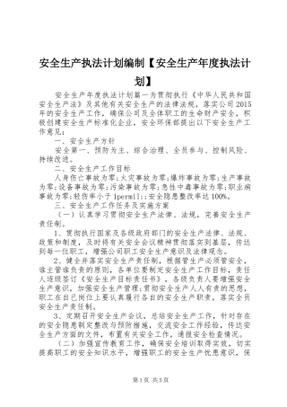 安全生产执法计划编制【安全生产年度执法计划】