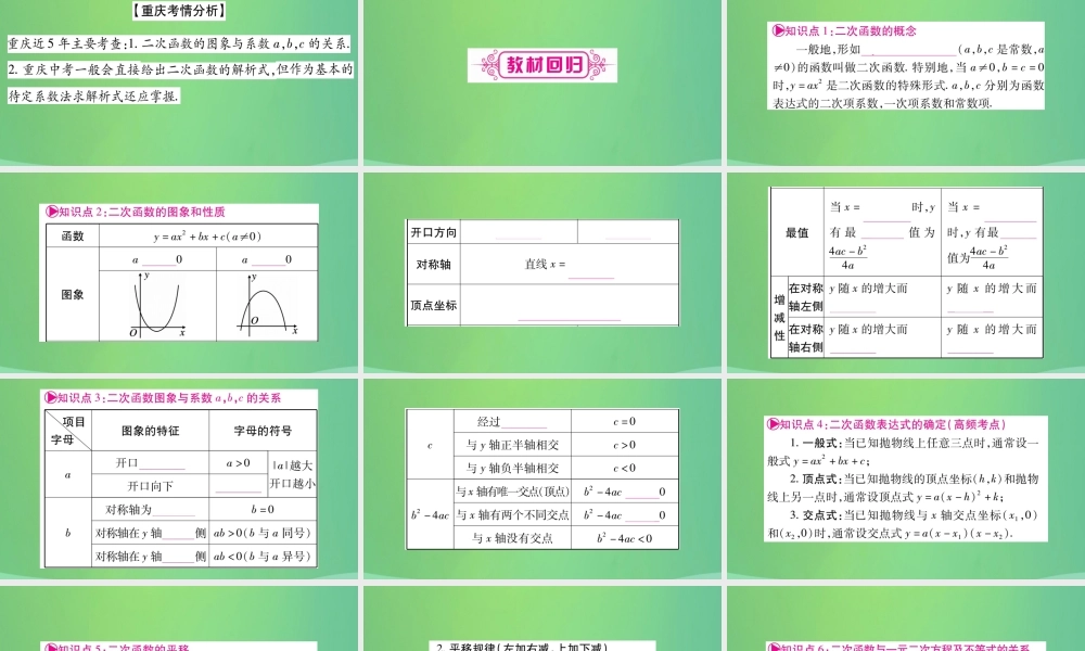 中考数学复习 第一轮 考点系统复习 第三章 函数 第四节 二次函数的图象和性质(精讲)课件