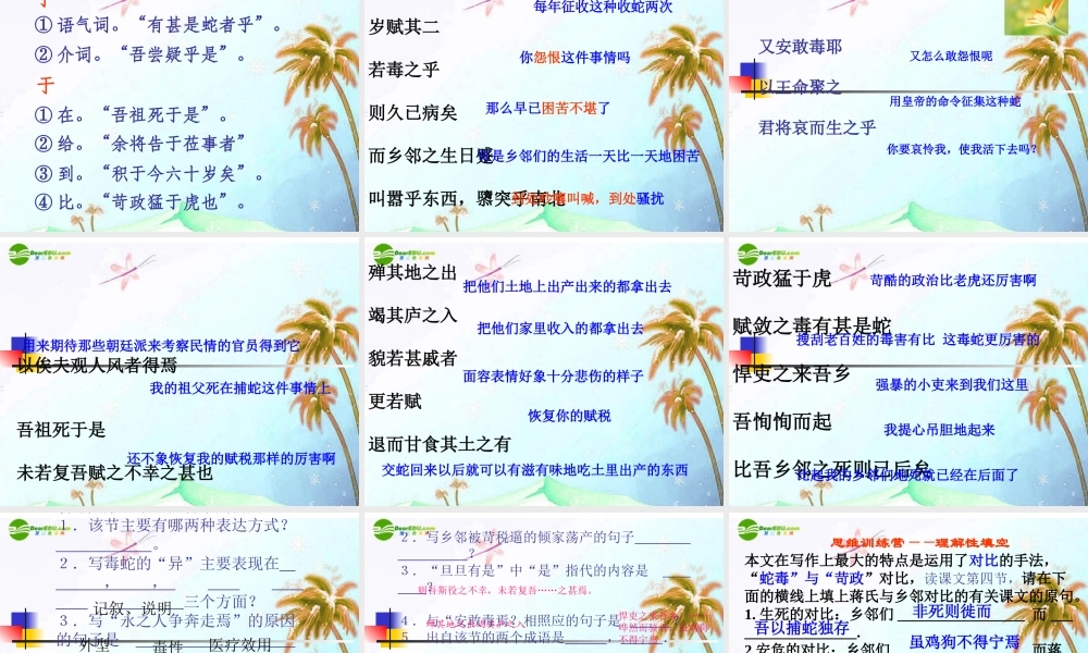 九年级语文上册 第五单元第19课(捕蛇者说)课件 苏教版 课件