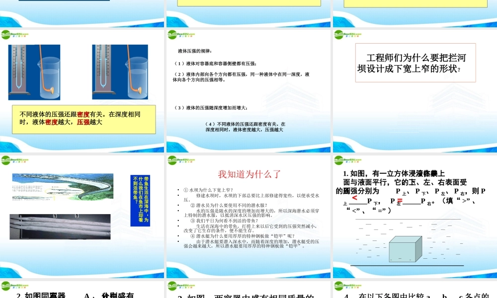 八年级物理下册 10.2 (液体的压强)课件 苏科版 课件