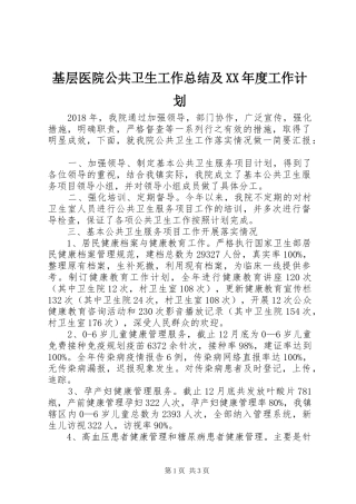 基层医院公共卫生工作总结及XX年度工作计划