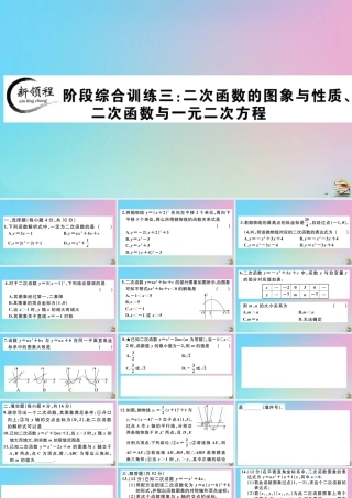 九年级数学上册 阶段综合训练三 二次函数的图像与性质，二次函数与一元二次方程作业课件 (新版)新人教版 课件