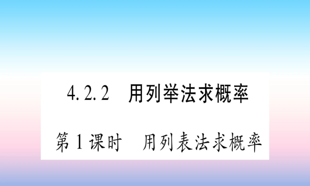 九年级数学下册 第4章 概率 42 概率及其计算 422 用列举法求概率 第1课时 用列表法求概率作业课件 (新版)湘教版 课件