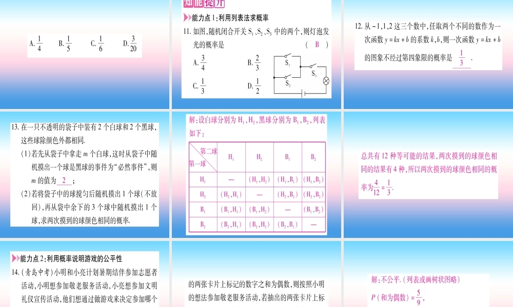 九年级数学下册 第4章 概率 42 概率及其计算 422 用列举法求概率 第1课时 用列表法求概率作业课件 (新版)湘教版 课件
