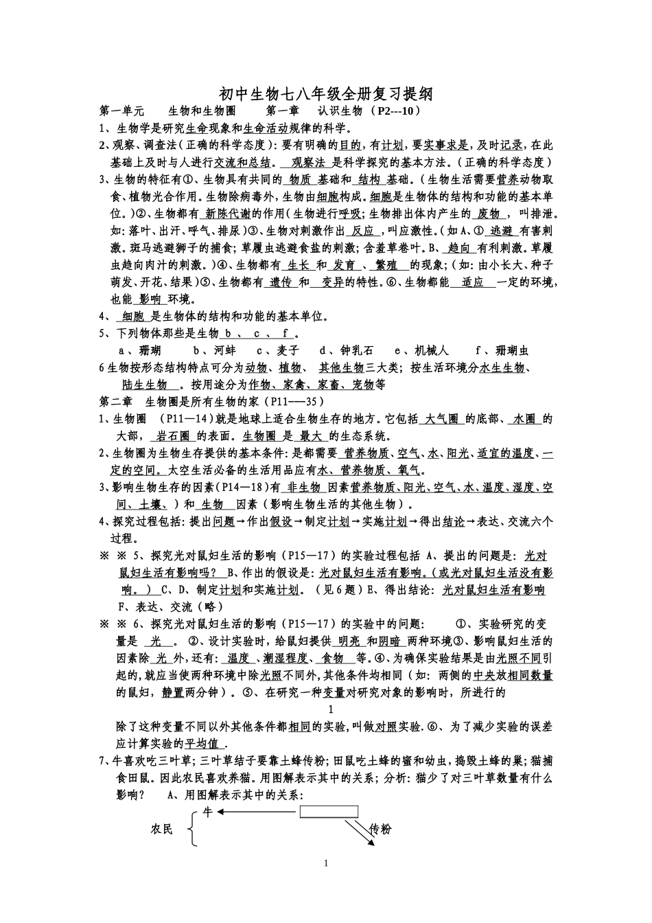 初中生物七八年级全册复习提纲_第1页