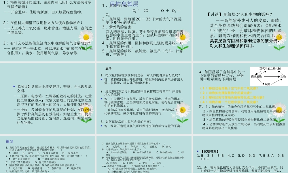 九年级科学 第40课(物质间的循环与转化)课件 浙教版 课件