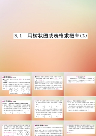 九年级数学上册 第3章 概率的进一步认识 31 用树状图或表格求概率(2)作业课件 (新版)北师大版 课件