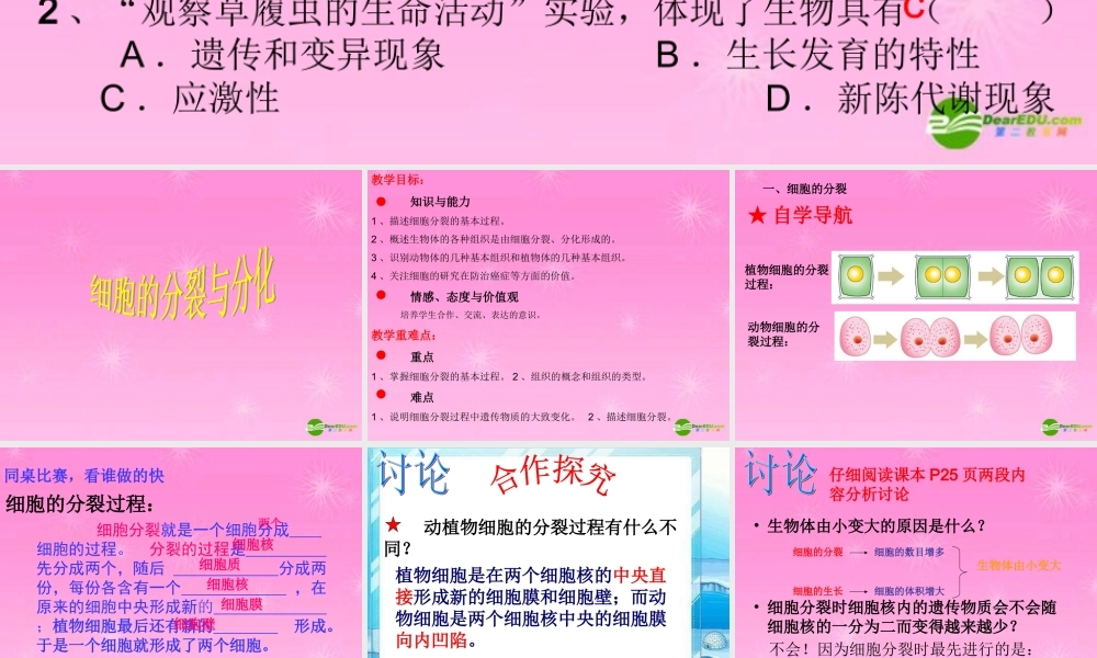 七年级生物上册 细胞的分裂与分化课件 济南版 课件