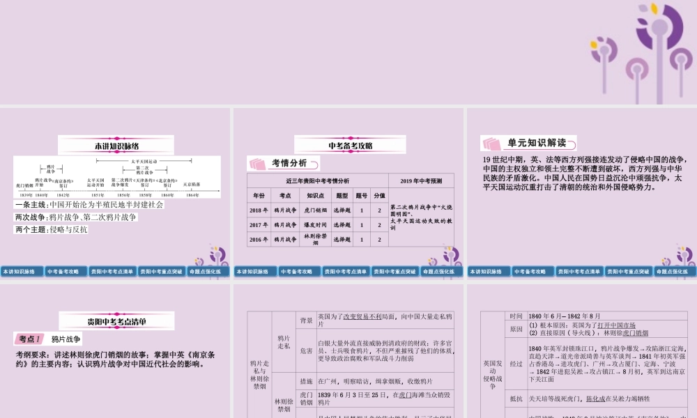 中考历史总复习 第一编 教材知识速查篇 模块一 中国近代史 第1讲 中国开始沦为半殖民地半封建社会(精讲)课件