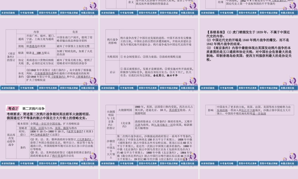 中考历史总复习 第一编 教材知识速查篇 模块一 中国近代史 第1讲 中国开始沦为半殖民地半封建社会(精讲)课件