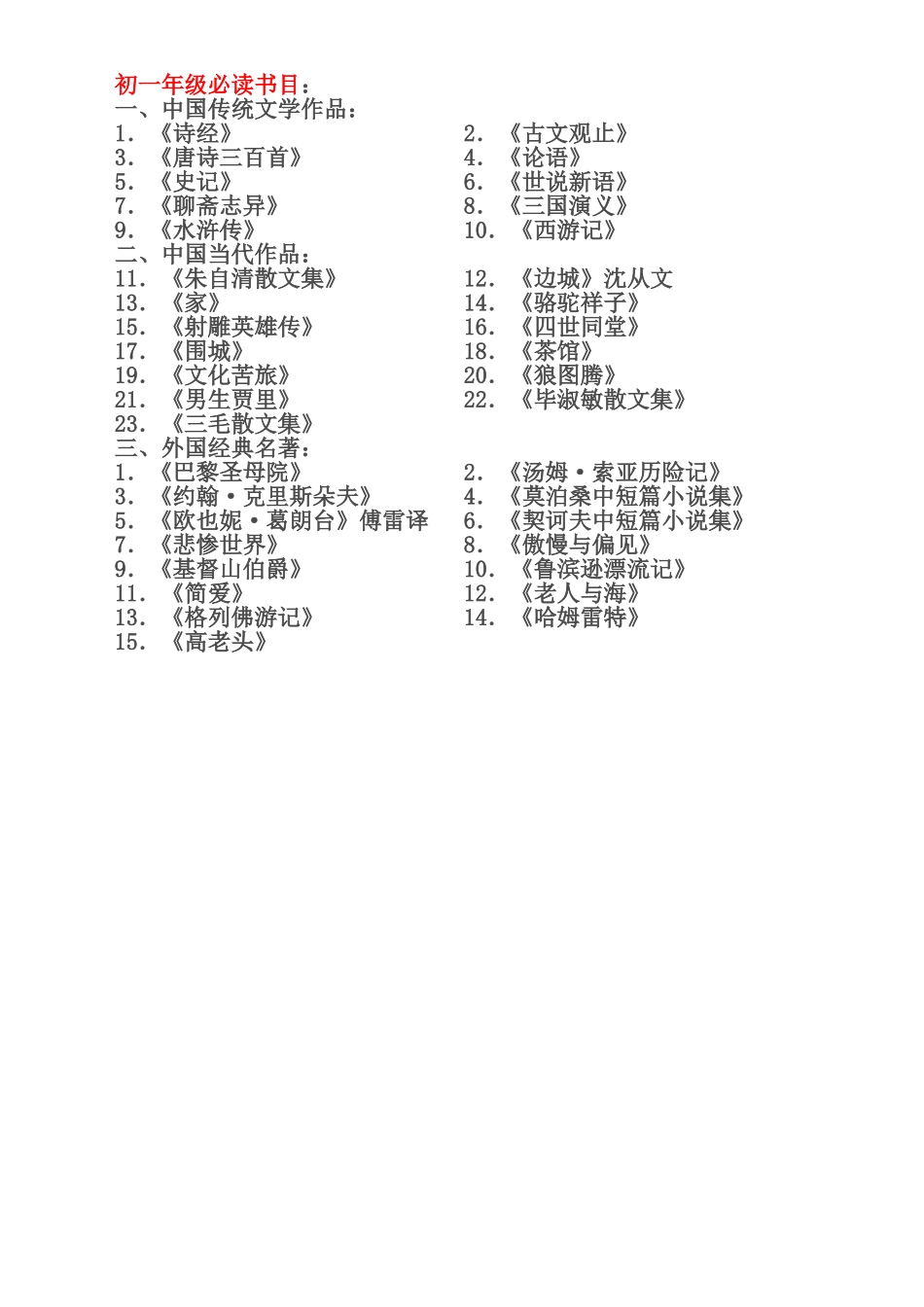 初一必读书目_第1页