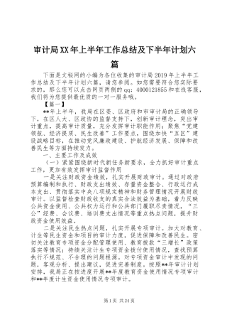 审计局XX年上半年工作总结及下半年计划六篇