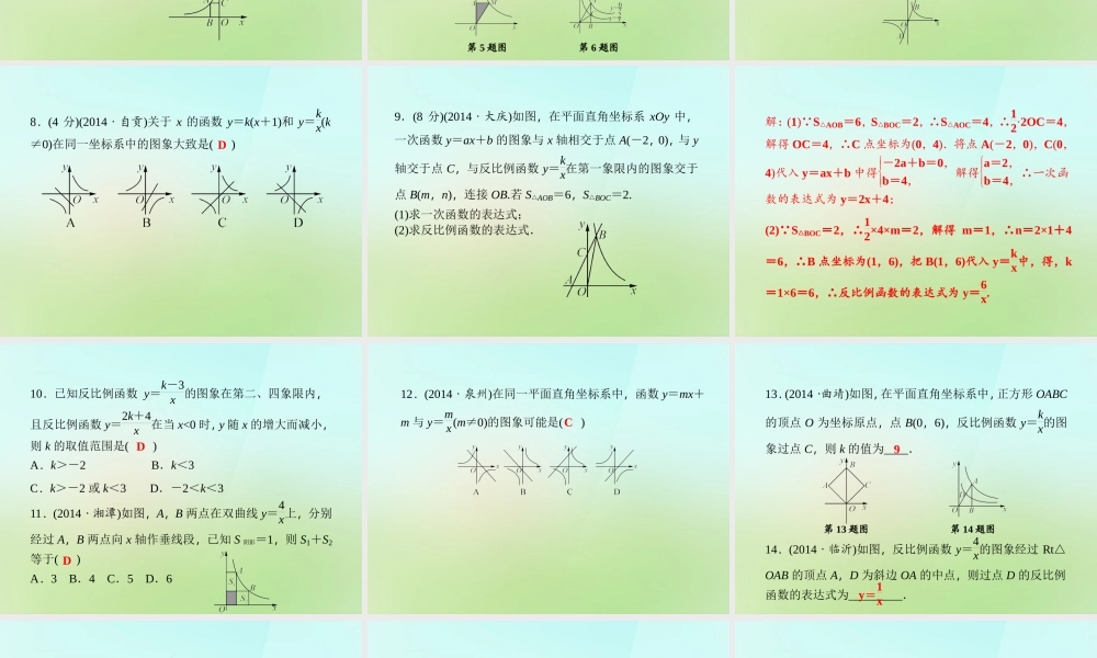 九年级数学上册 123 反比例函数y＝k÷x的图象与性质习题课件 (新版)湘教版 课件