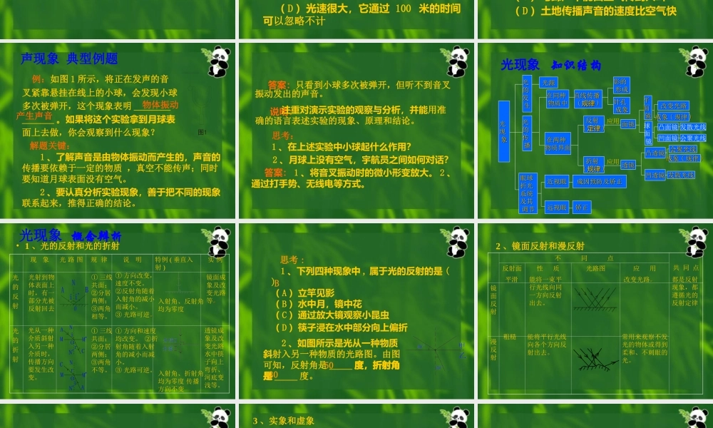 初中自然科学中考物理复习 声和光 试题