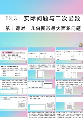 九年级数学上册 第22章(二次函数)223 实际问题与二次函数 第1课时 几何图形最大面积问题作业课件 (新版)新人教版 课件