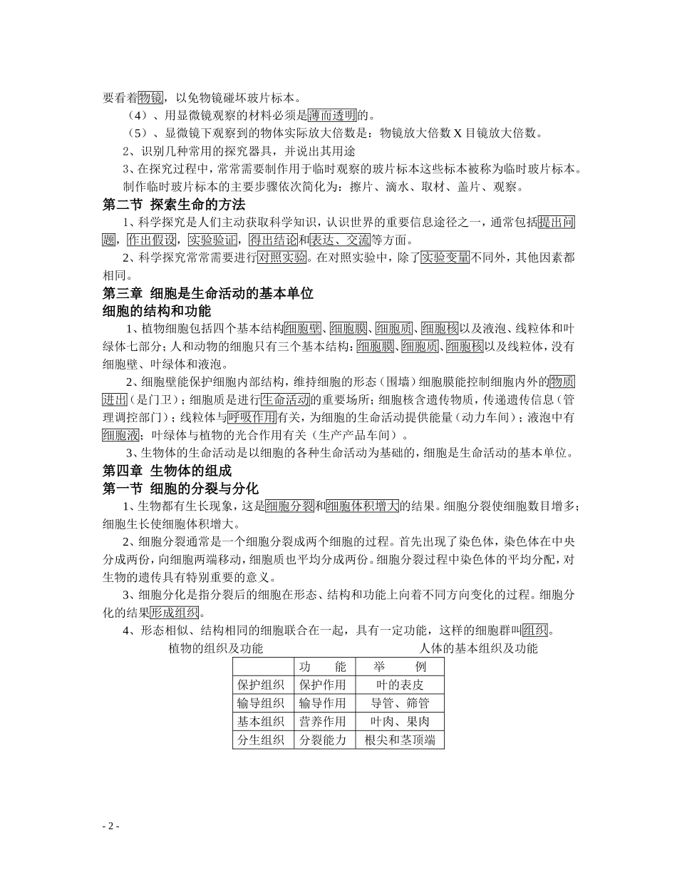 苏教版七年级生物上册复习提纲_第2页