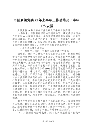市区乡镇党委XX年上半年工作总结及下半年工作安排